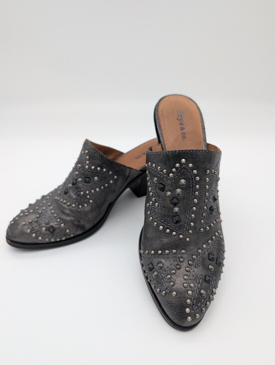 FRYE AND CO. Shoes - Frye & Co Phoenix Studded Heeled Mule Gray, Silver And Black 7.5M